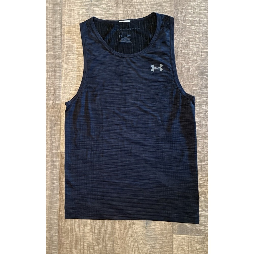 Under Armour Threadborne Men's Black Heathered Mesh Logo Tank Top M Breathable